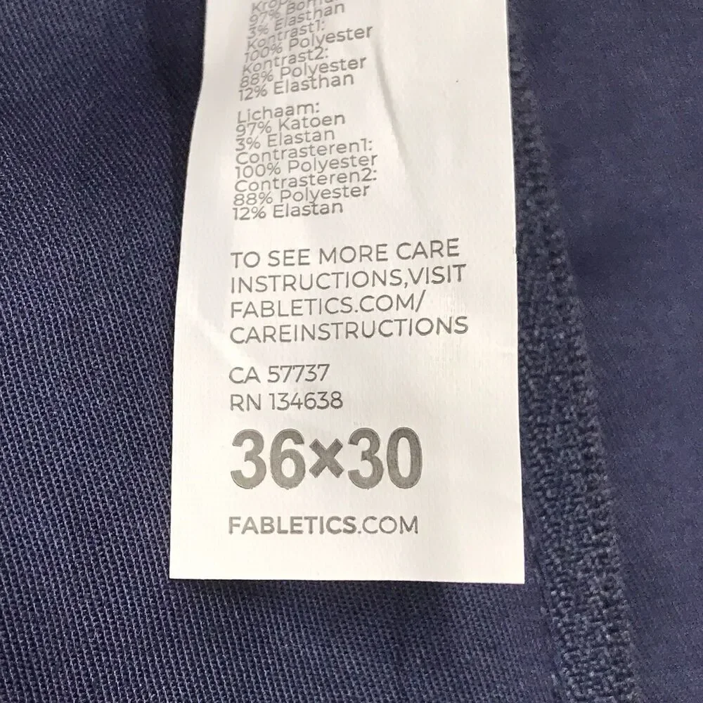 NWT FABLETICS High Side Chino Men 36x29 Navy Blue Wrinkle Resist Stretch Golf
